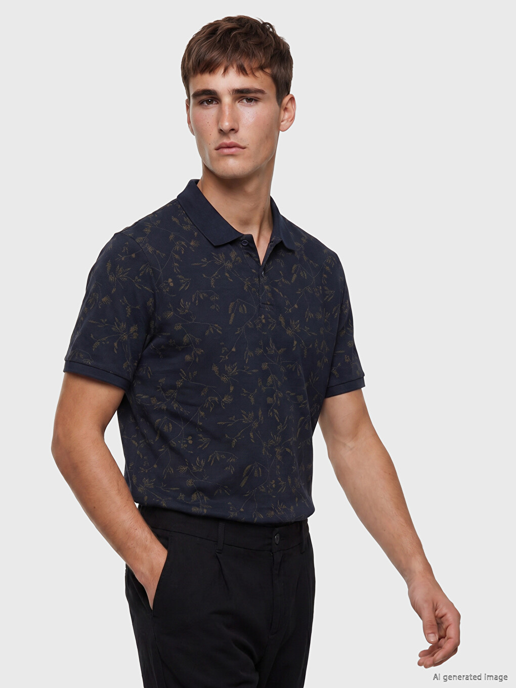 Lacivert Polo Yaka Desenli Erkek Tişört