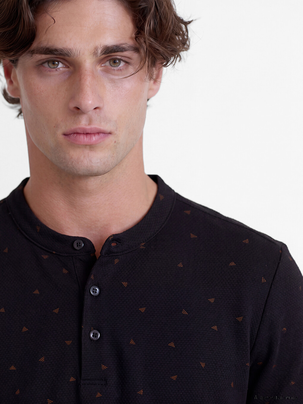 Grandad Collar Patterned Men's T-shirt-2