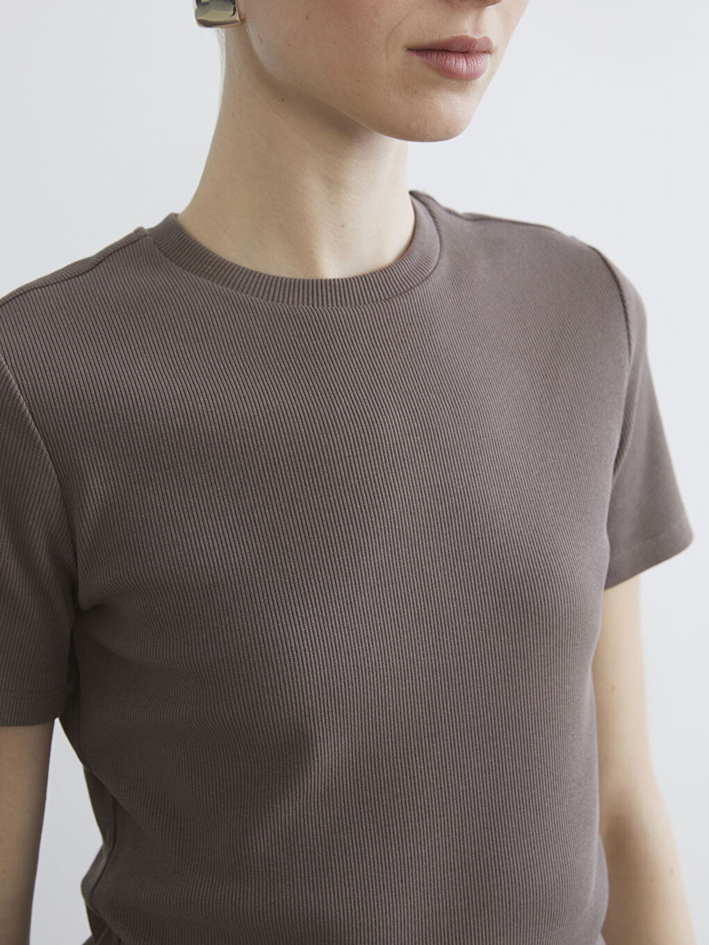 Женщины Коричневый Футболка-2