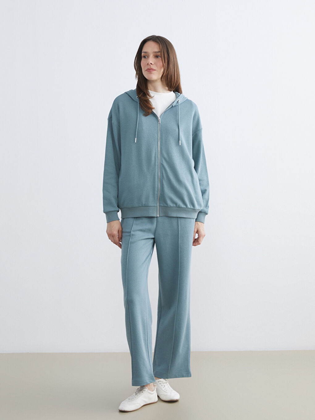 Женщины Голубой Толстовка на молнии-1