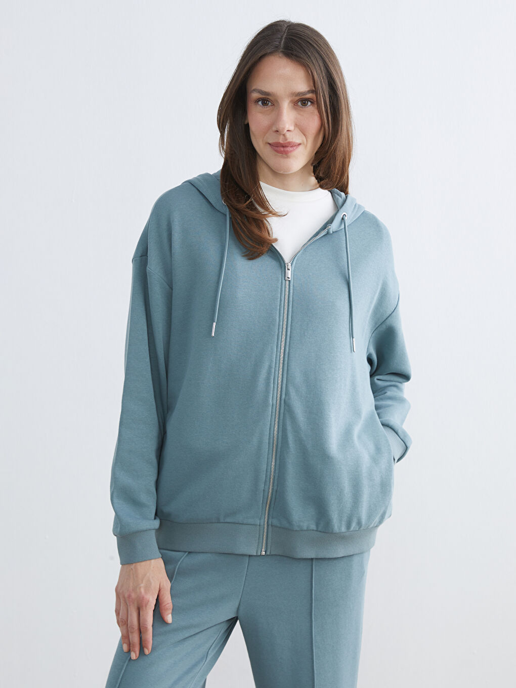 Женщины Голубой Толстовка на молнии