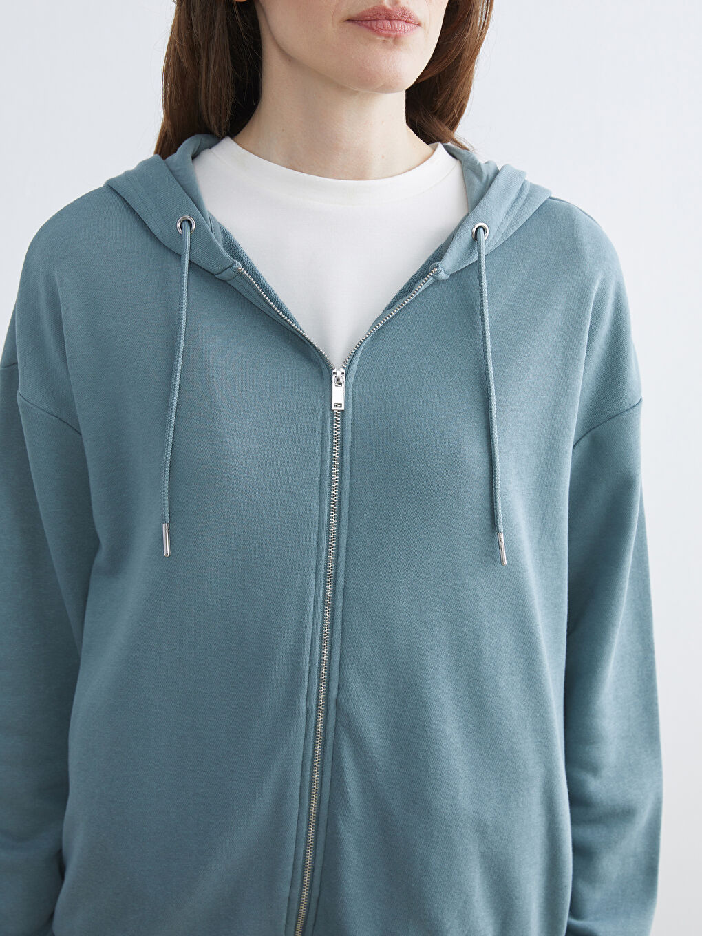 Женщины Голубой Толстовка на молнии-2