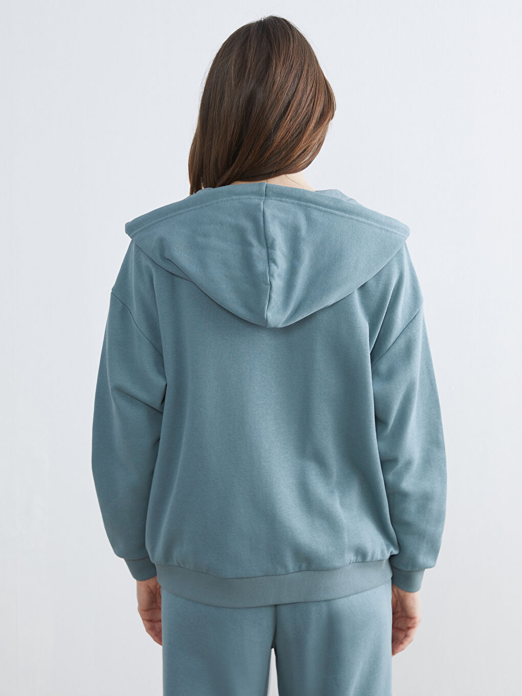 Женщины Голубой Толстовка на молнии-3