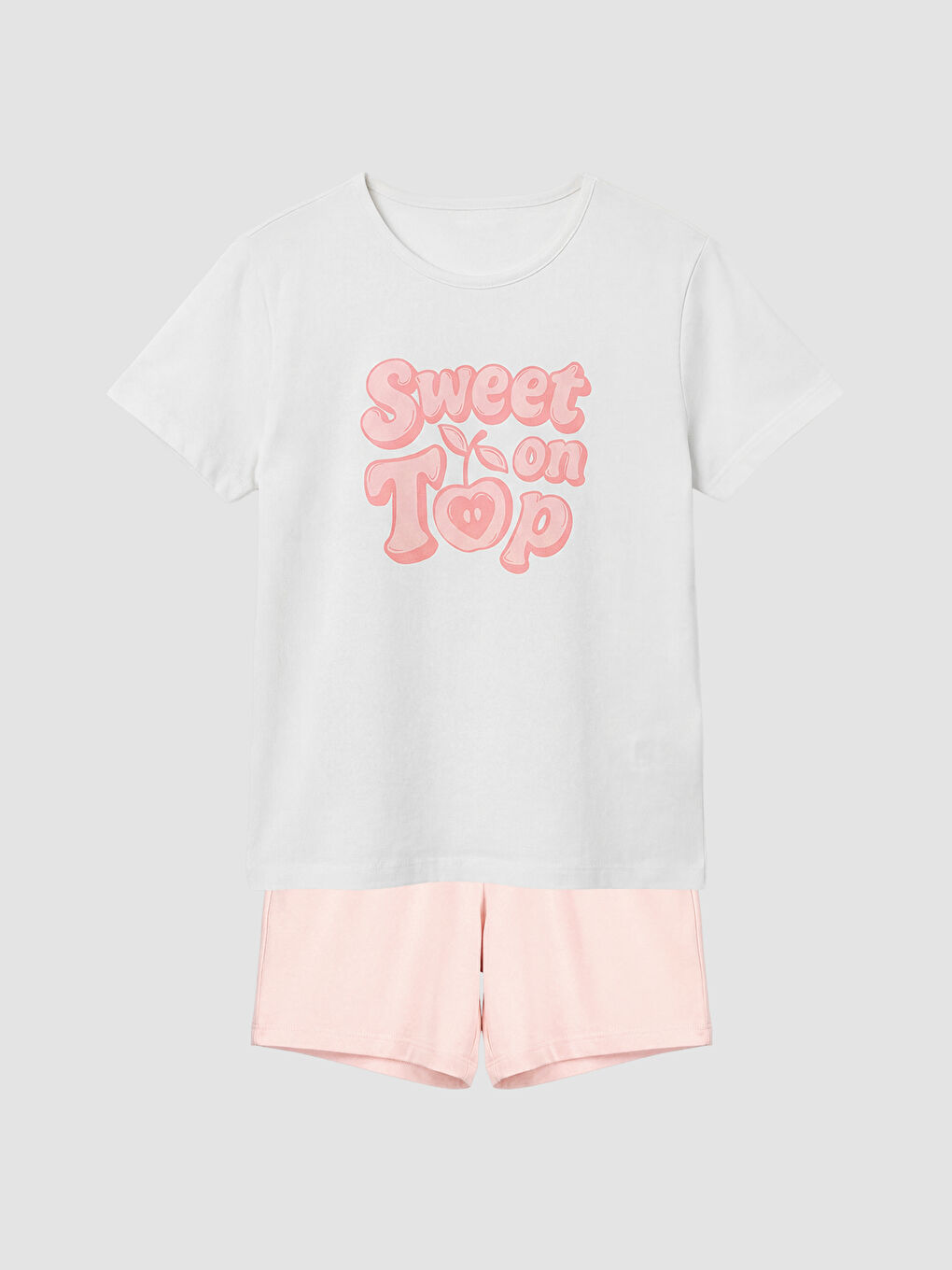 Ekru Bisiklet Yaka Kız Çocuk Şortlu Pijama Takımı