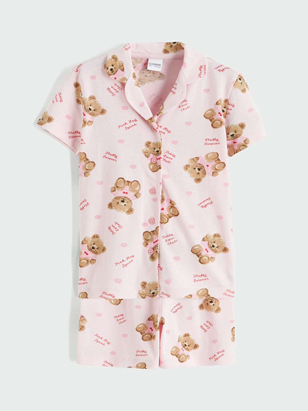 Pembe Ayıcık Baskılı Kız Çocuk Şortlu Pijama Takımı