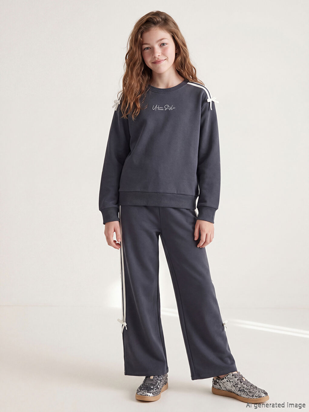 Bow Detailed Girls' Tracksuit Set