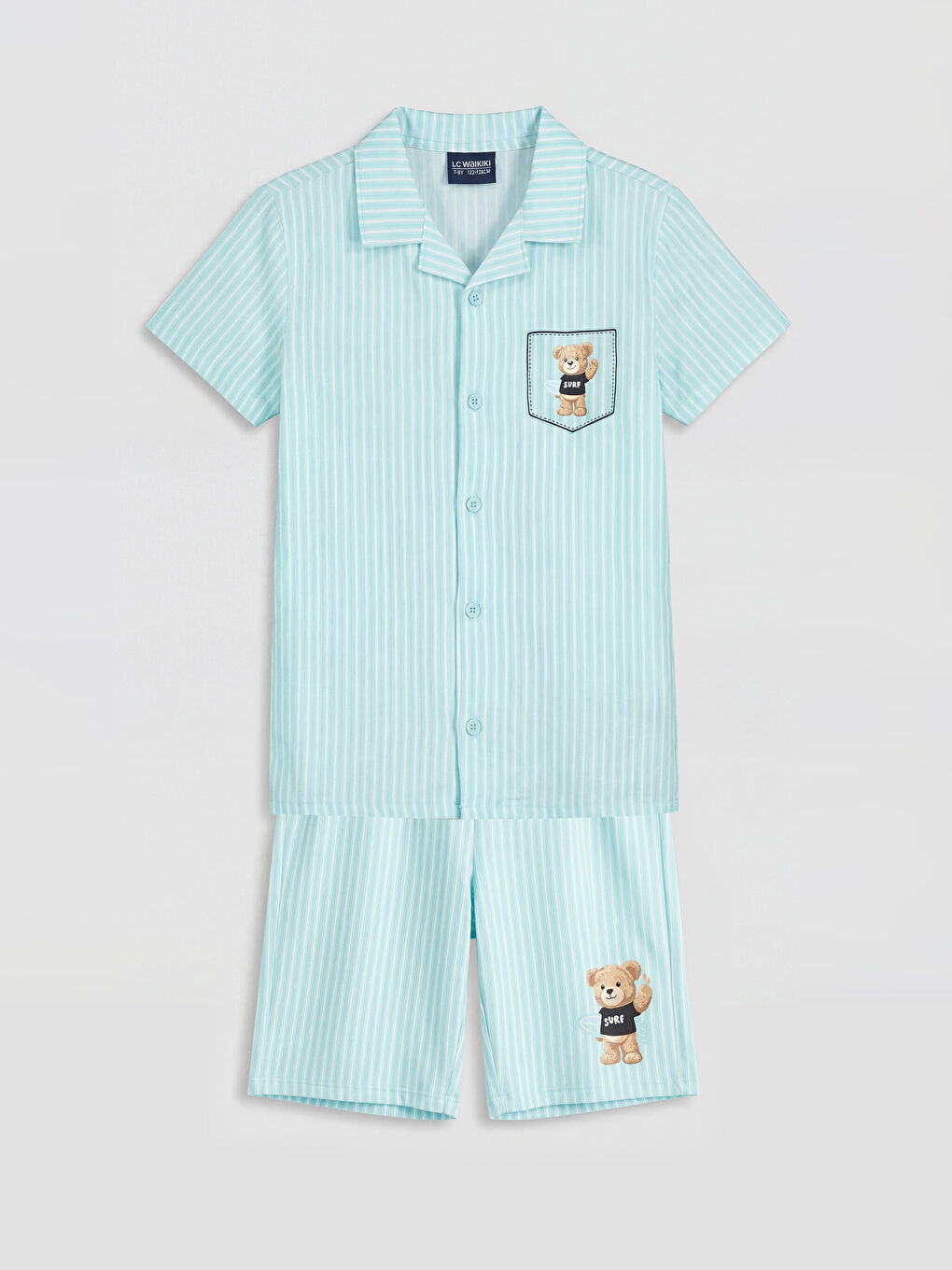 Mavi Ayı Teddy Baskılı Erkek Çocuk Şortlu Pijama Takımı