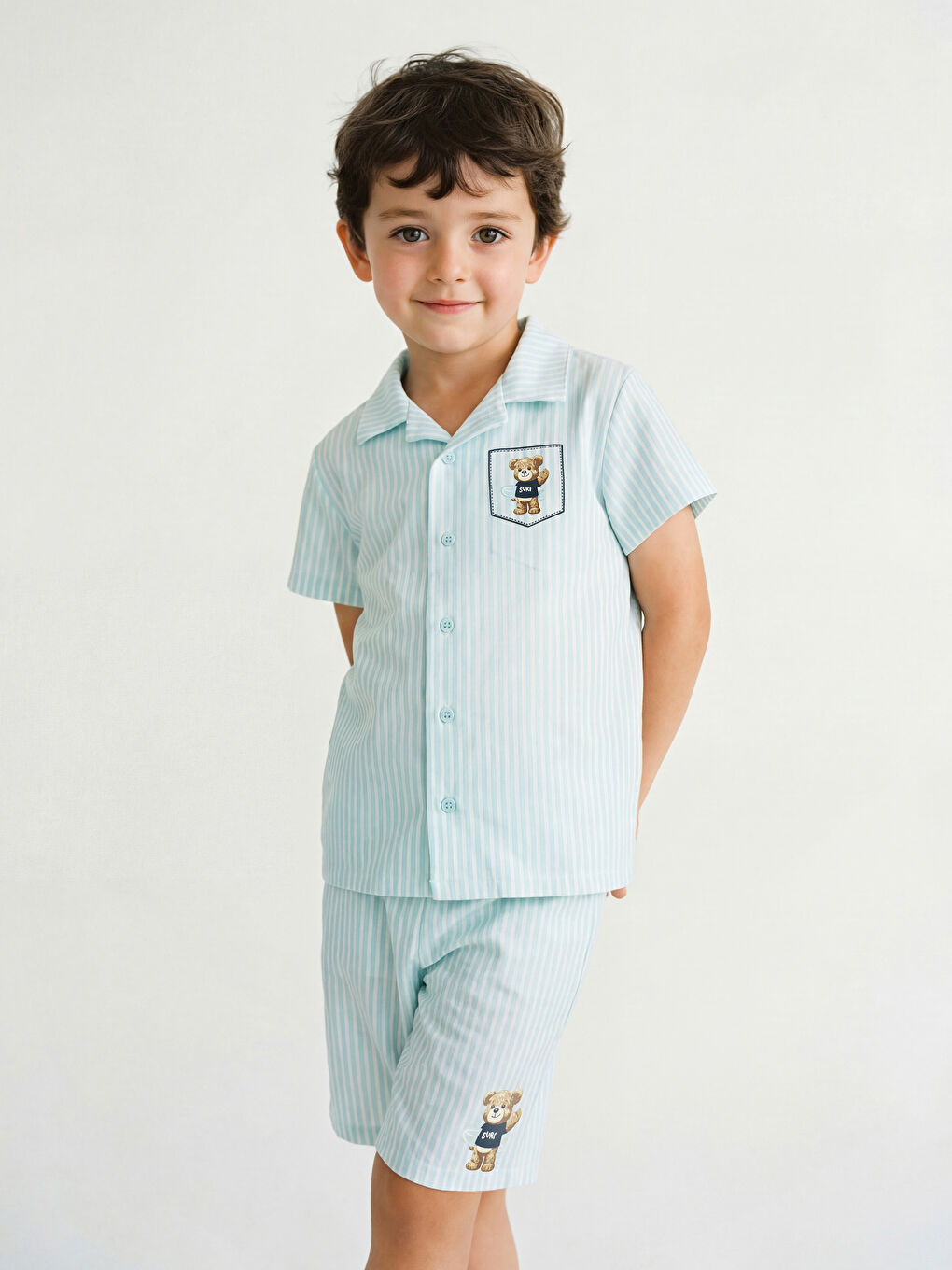 Bear Teddy Printed Boys' Shortie Pyjamas Set