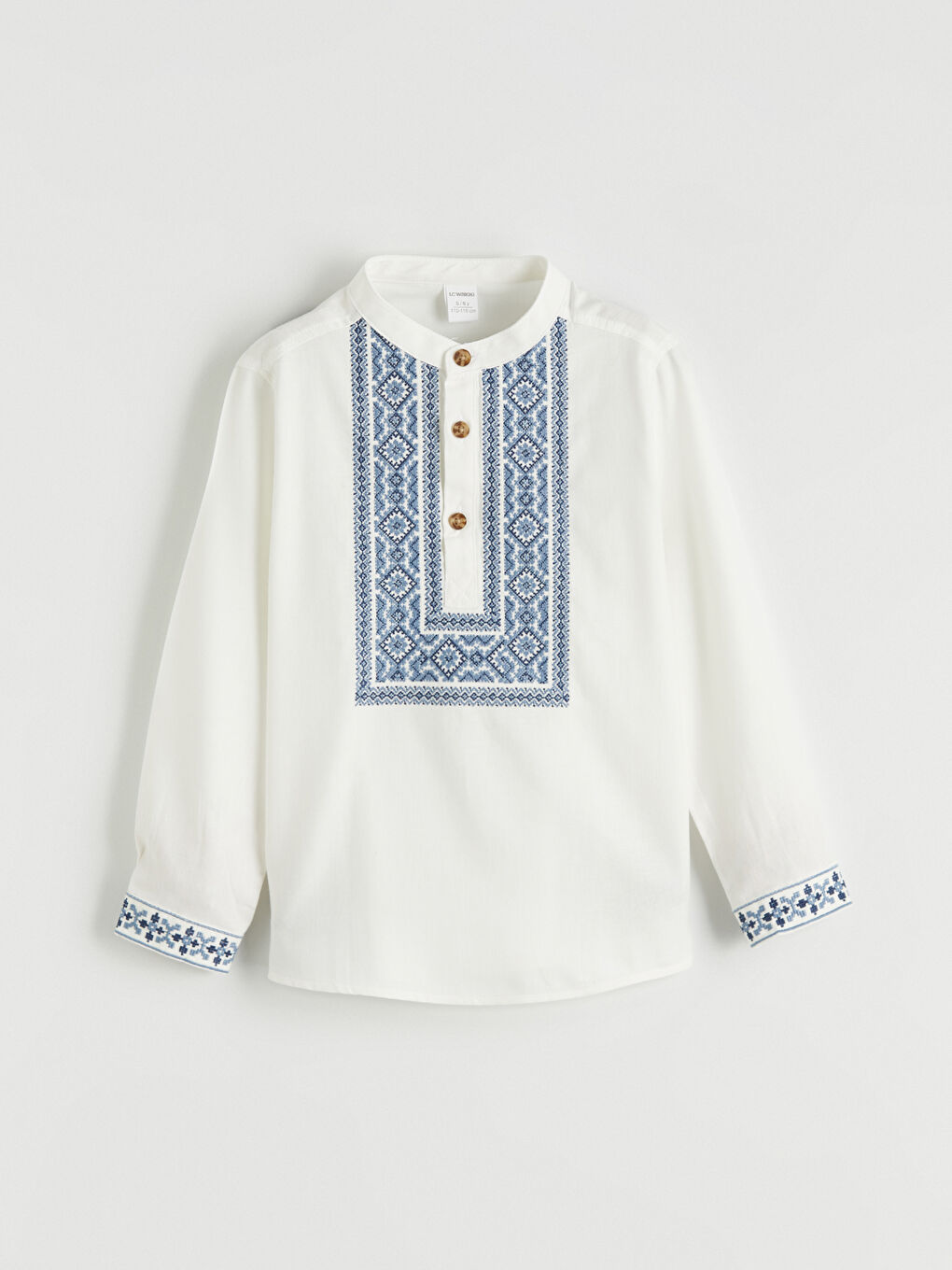 Beyaz Hakim Yaka Erkek Bebek Nakışlı Poplin Gömlek