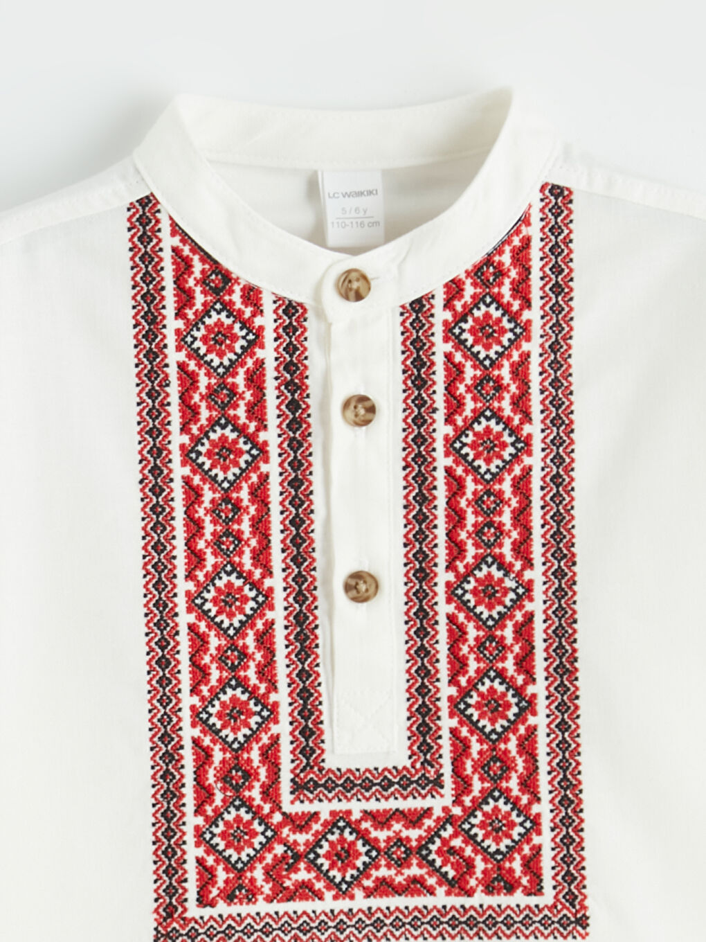 Ekru Hakim Yaka Erkek Bebek Nakışlı Poplin Gömlek-1