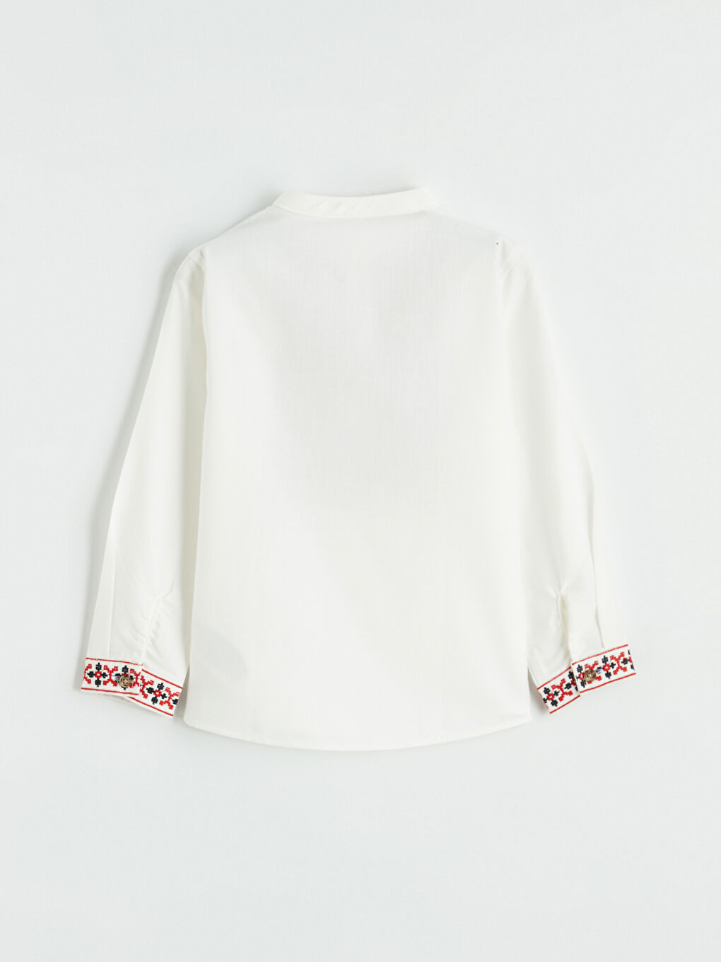 Ekru Hakim Yaka Erkek Bebek Nakışlı Poplin Gömlek-2