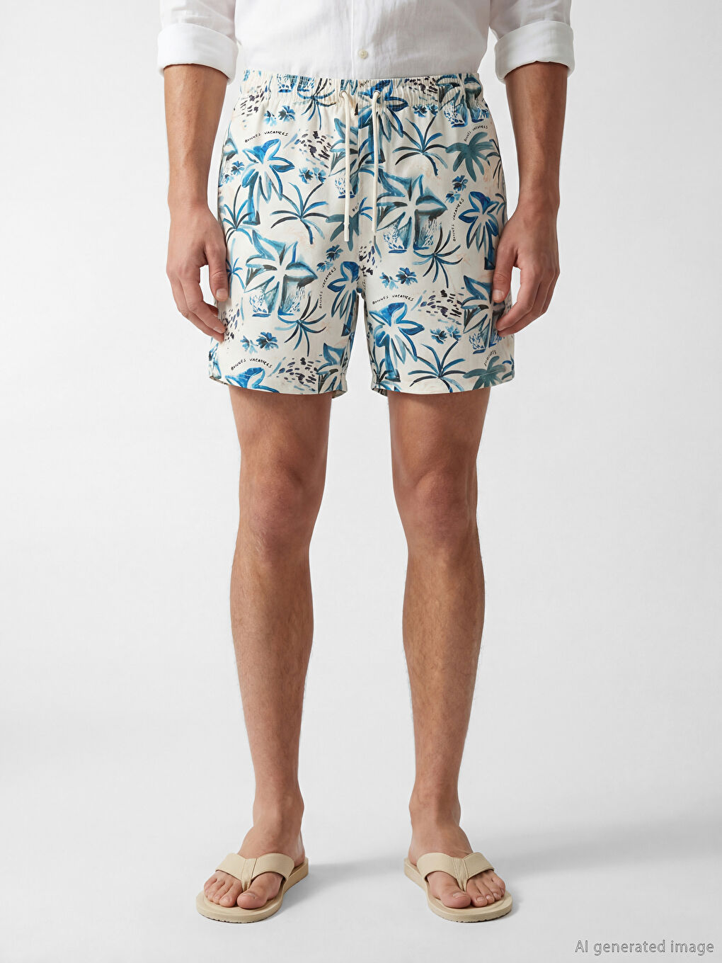 Short Length Patterned Men's Swimming Shorts-1