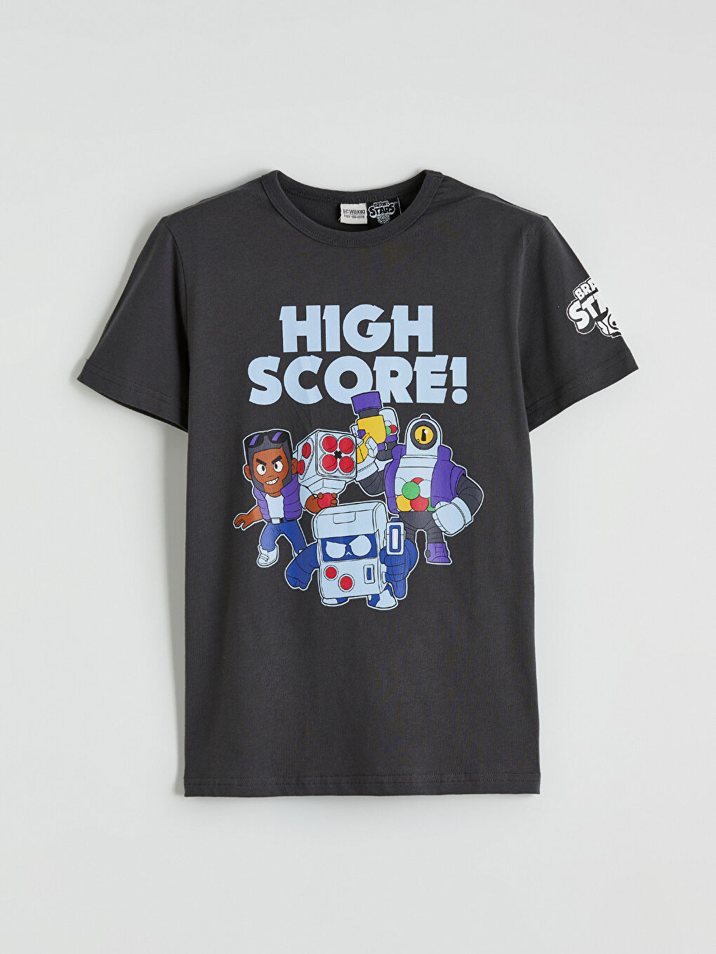 Antrasit Bisiklet Yaka Brawl Stars Baskılı Erkek Çocuk Tişört