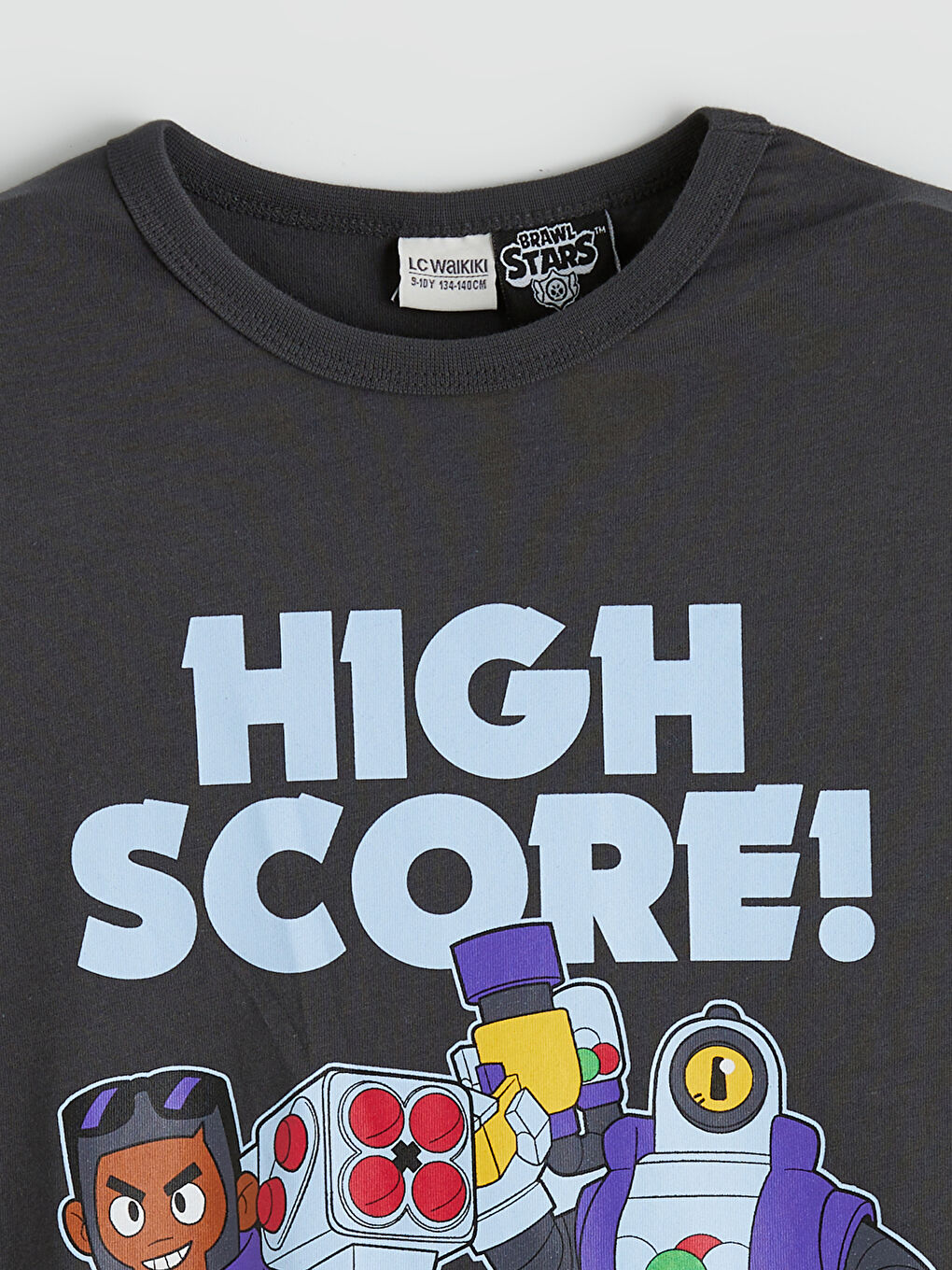 Antrasit Bisiklet Yaka Brawl Stars Baskılı Erkek Çocuk Tişört-1