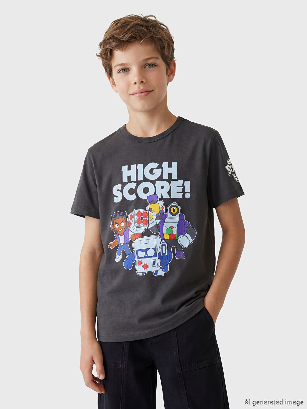 Crew Neck Brawl Stars Printed Boys' T-Shirt
