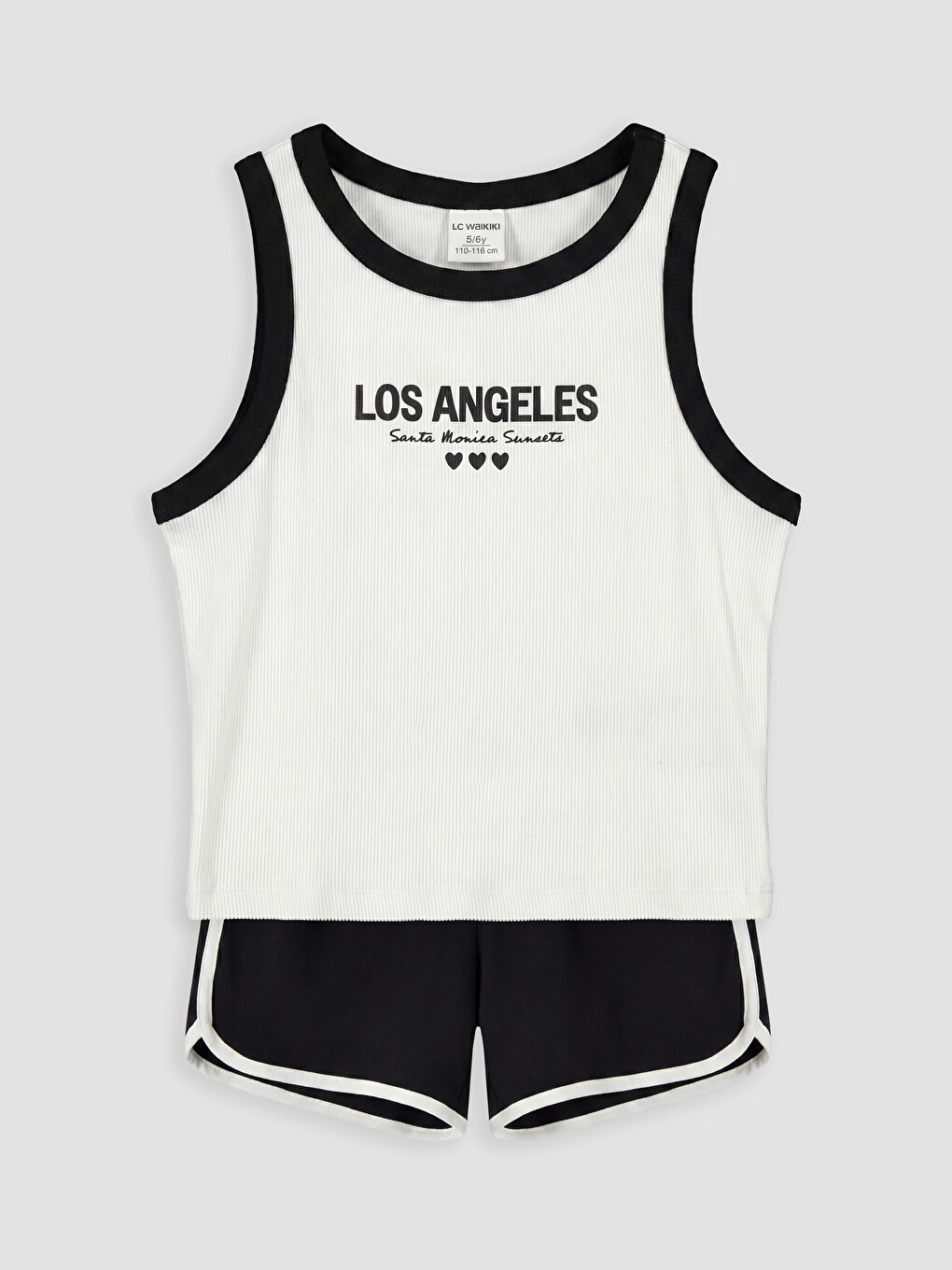 Ekru Los Angeles Baskılı Kız Çocuk Şortlu Pijama Takımı