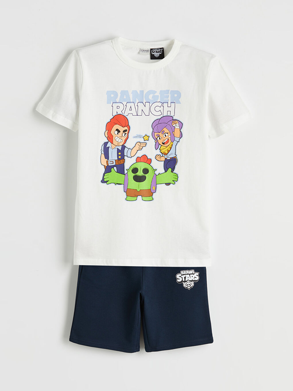 Ekru Bisiklet Yaka Brawl Stars Erkek Çocuk Tişört ve Şort