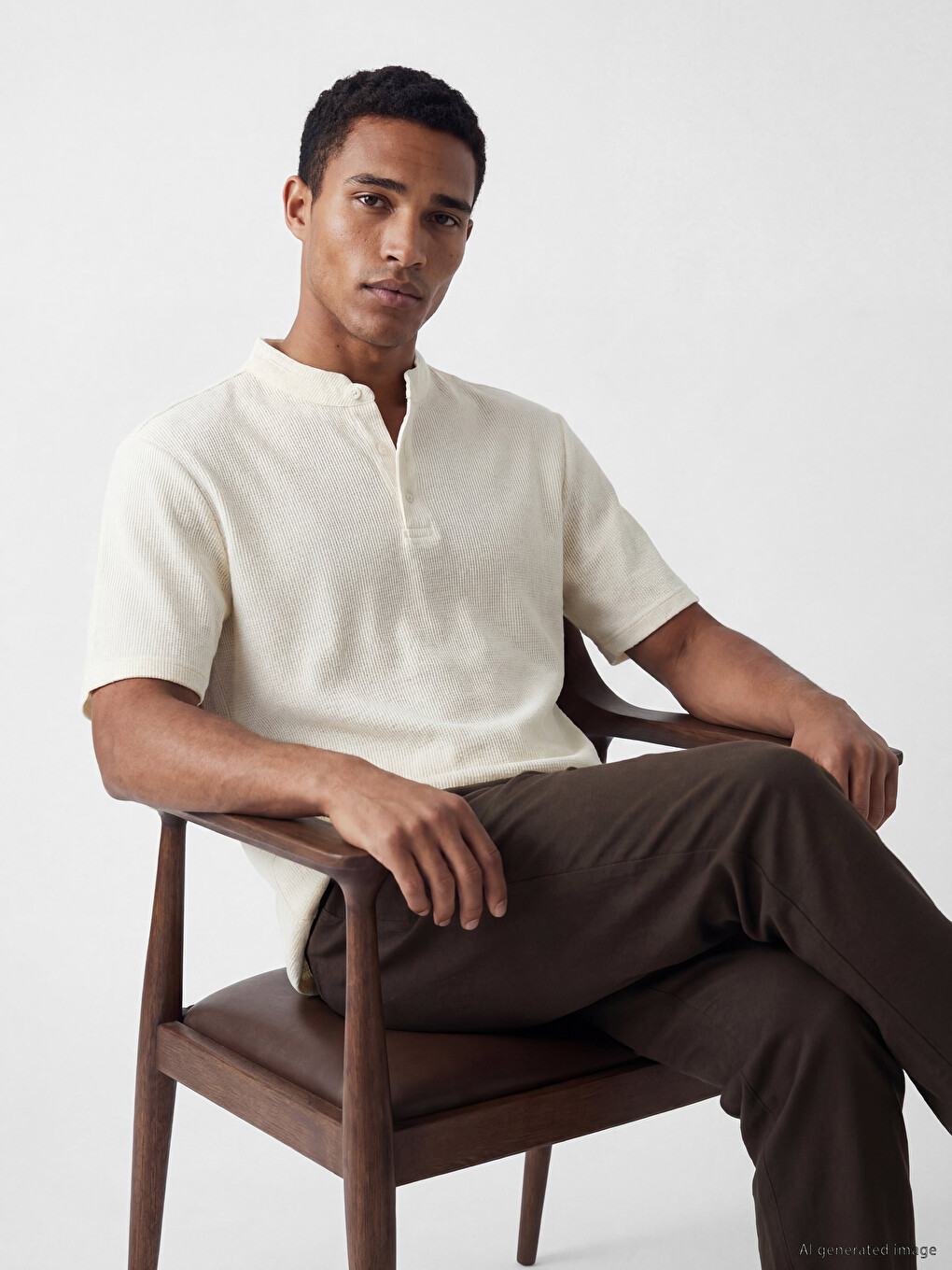 T-shirt à col officier en tissu gaufré pour homme