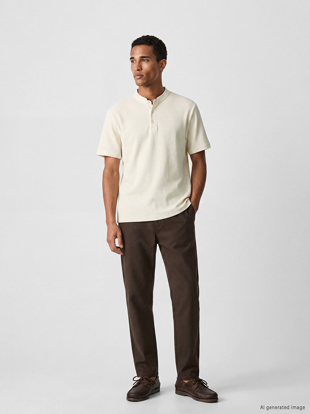 T-shirt à col officier en tissu gaufré pour homme-1
