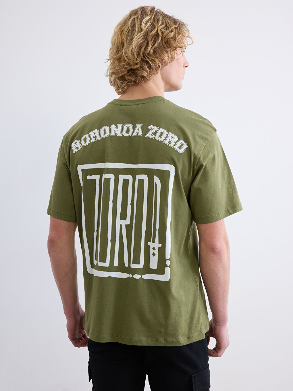 Haki Bisiklet Yaka Baskılı Erkek Tişört