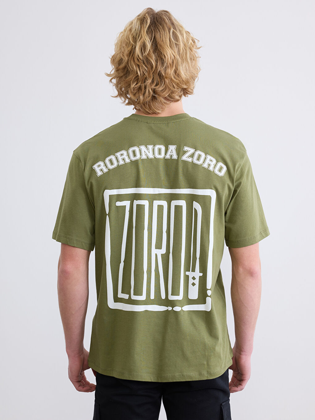 Haki Bisiklet Yaka Baskılı Erkek Tişört-3