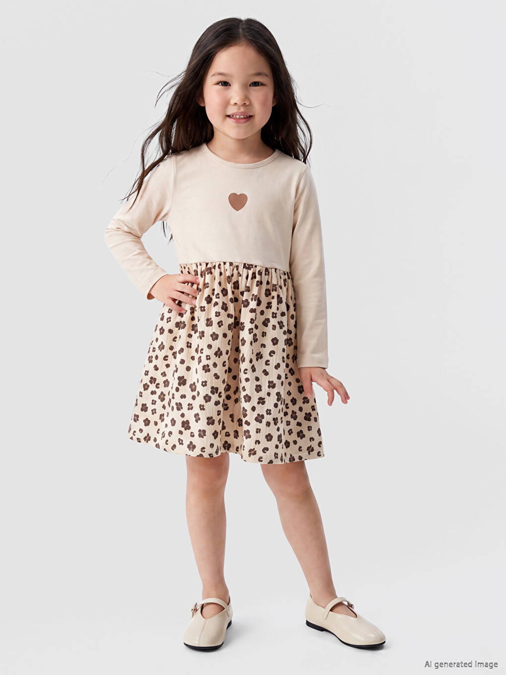 Girls' Long Sleeve Ruffled Dress-1
