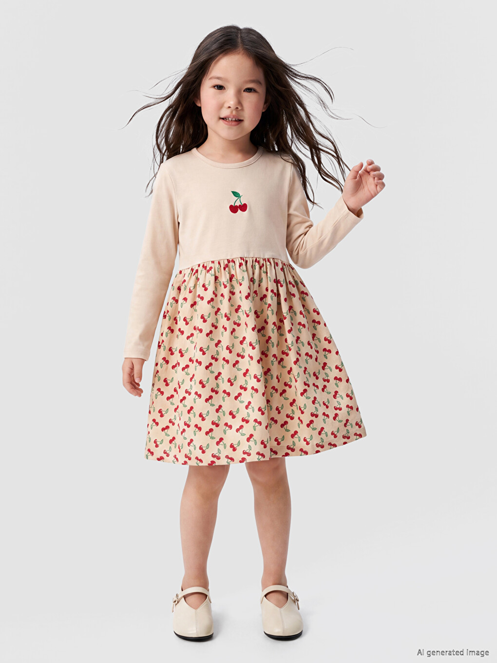Girls' Long Sleeve Ruffled Dress-1