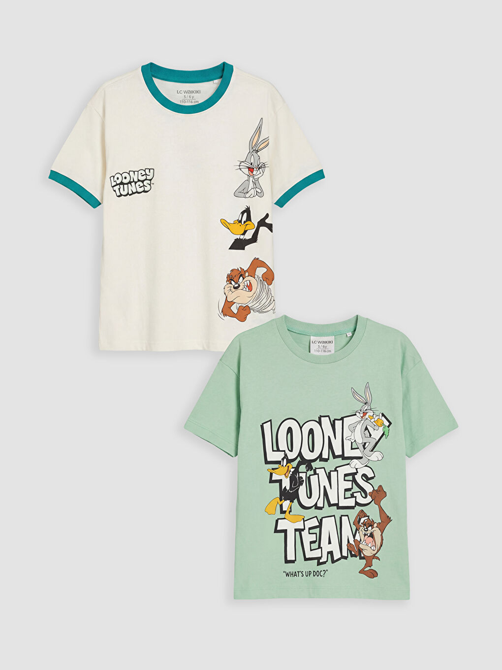 تي شيرت أولادي بطبعة لوني تونز، عبوة من قطعتين