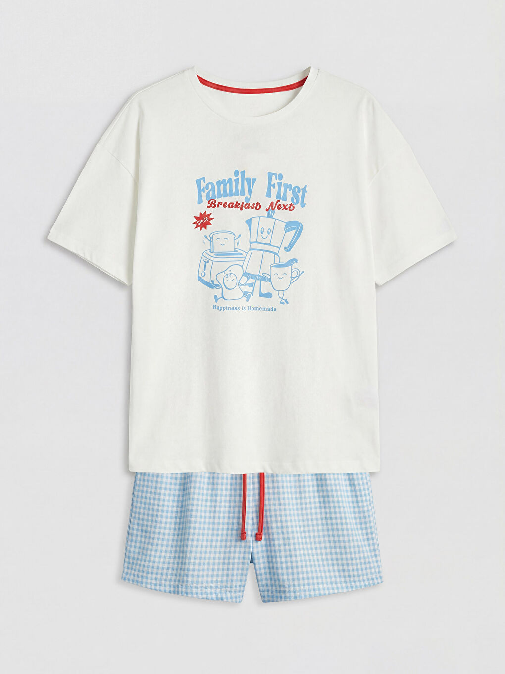 Mavi Bisiklet Yaka Baskılı Kadın Şortlu Pijama Takımı