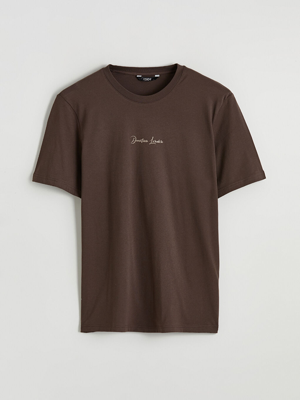 Kahverengi Bisiklet Yaka Baskılı Penye Erkek Tişört-4