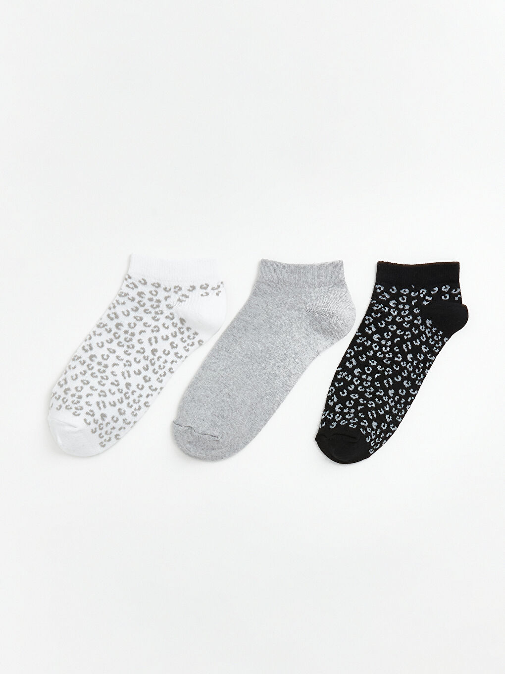 Beyaz Desenli Kadın Patik Çorap 3'lü