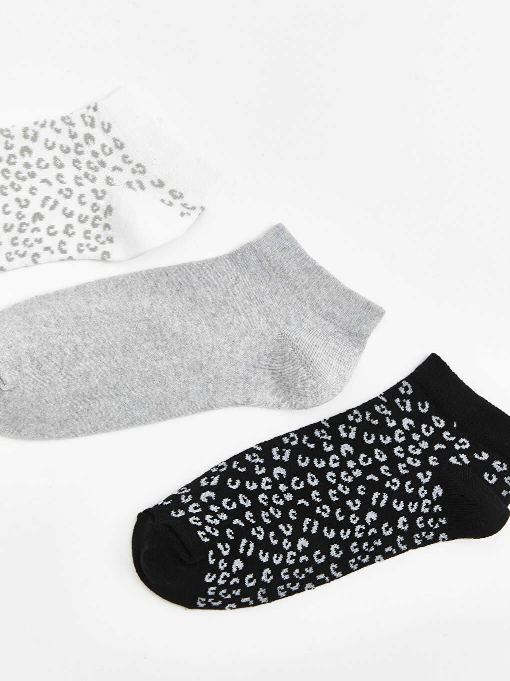 Beyaz Desenli Kadın Patik Çorap 3'lü-1