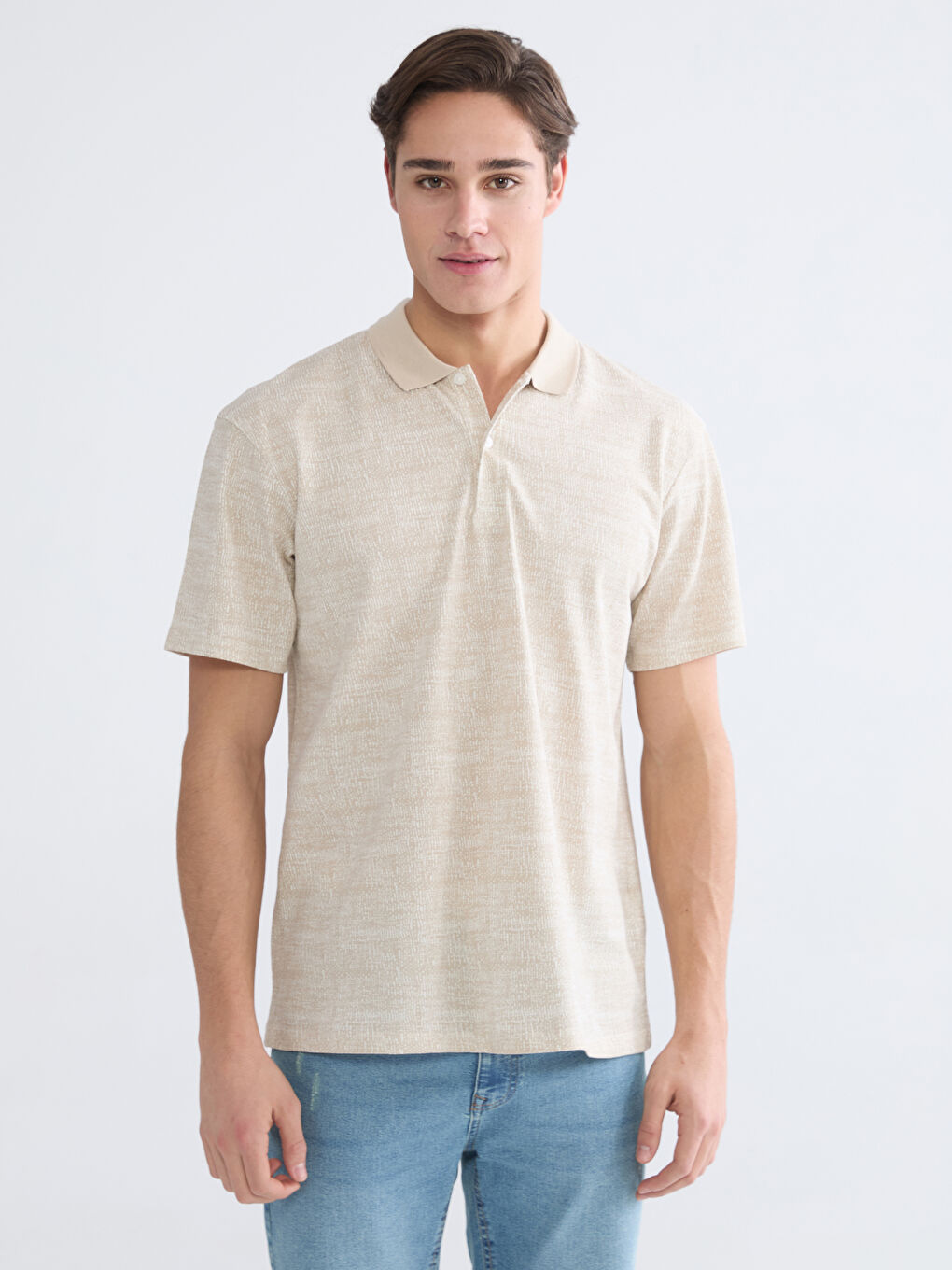 Bej Polo Yaka Desenli Pike Erkek Tişört