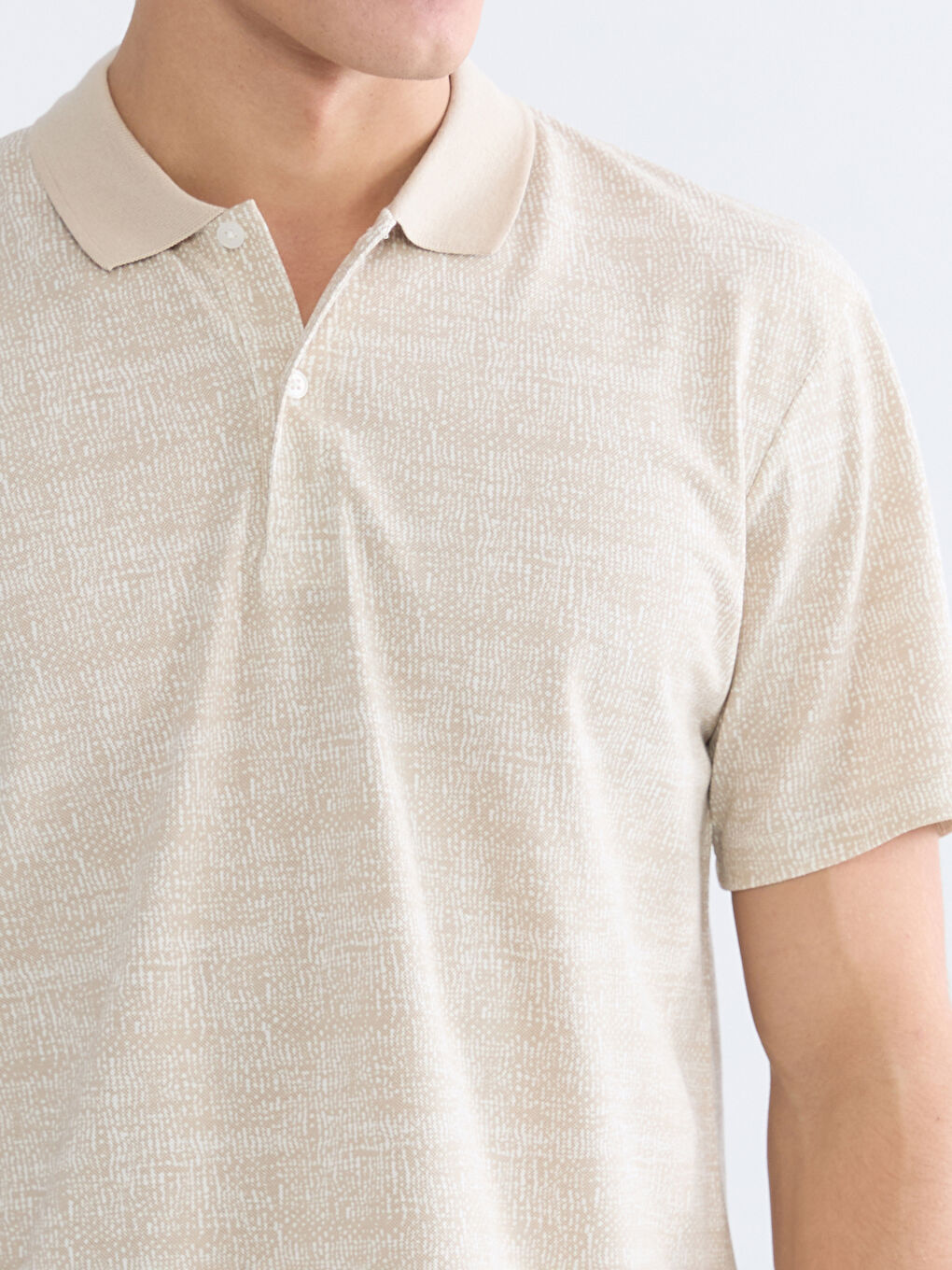 Bej Polo Yaka Desenli Pike Erkek Tişört-2