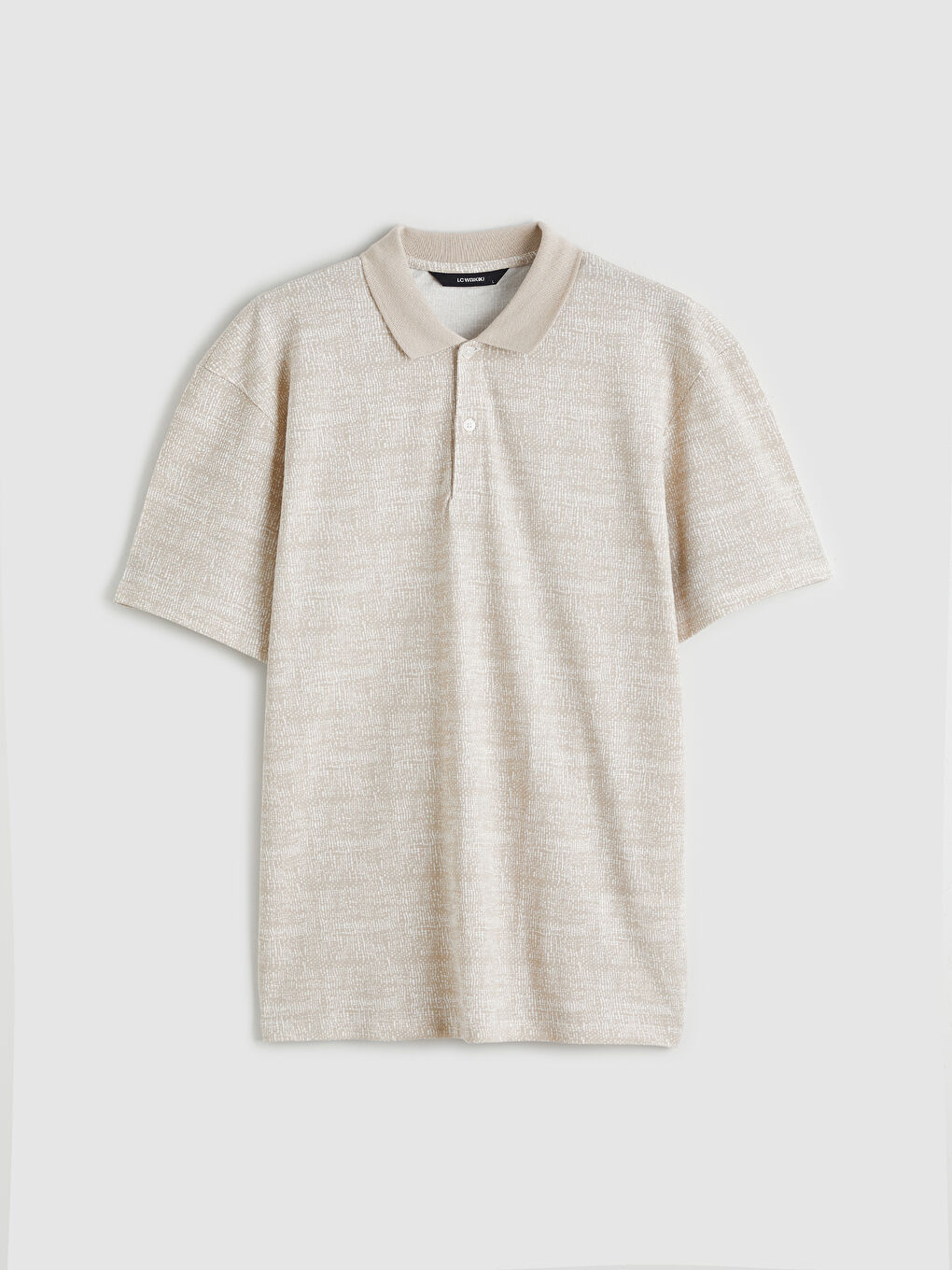 Bej Polo Yaka Desenli Pike Erkek Tişört-4