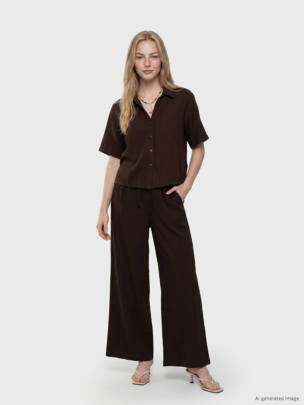 Elastic Waist Wide Leg Women's Trousers