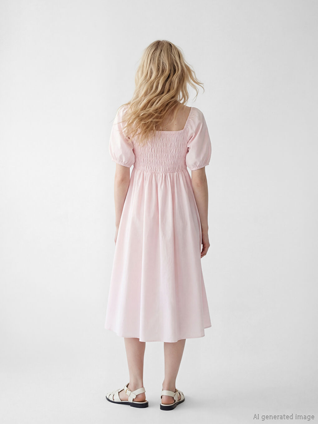 فستان نسائي بياقة مربعة وأكمام منتفخة بقصة كلوش-2