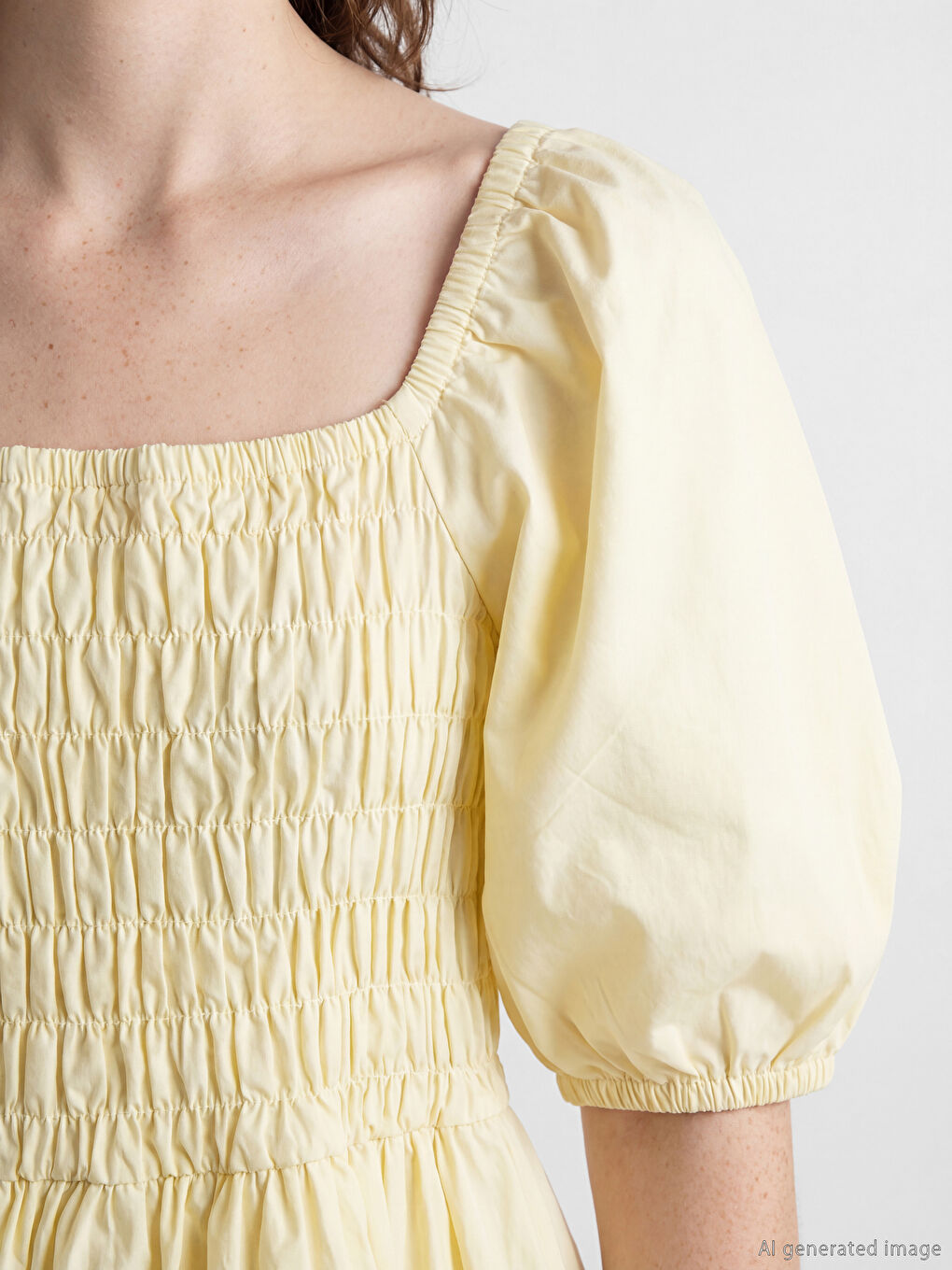 فستان نسائي بياقة مربعة وأكمام منتفخة بقصة كلوش-1