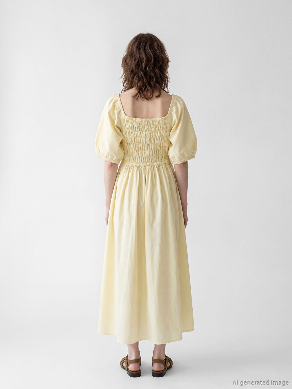 فستان نسائي بياقة مربعة وأكمام منتفخة بقصة كلوش-2