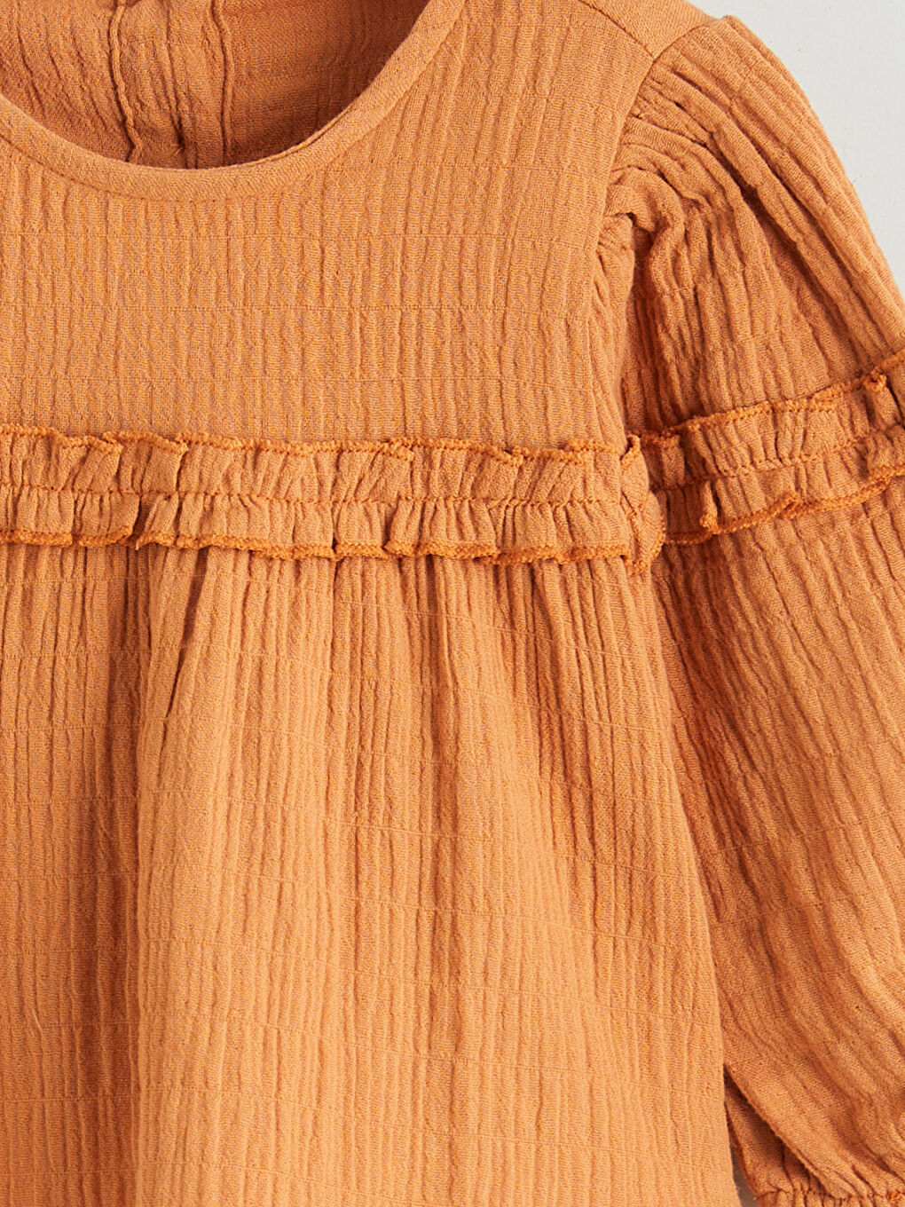 Turuncu Kız Çocuk Düz Dokulu Bluz-2