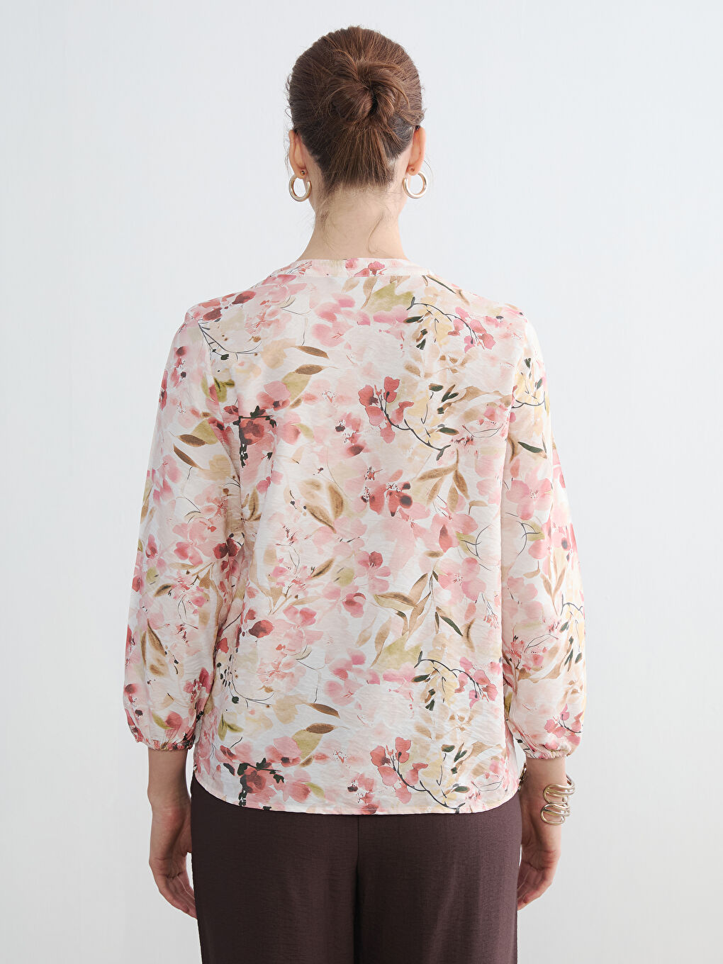 Women's Tie Neck Floral Blouse-3