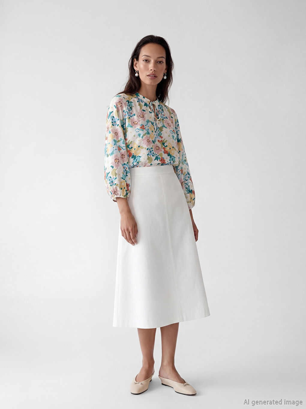 بلوزة نسائية مزينة بربطة عنق مزهرة-1