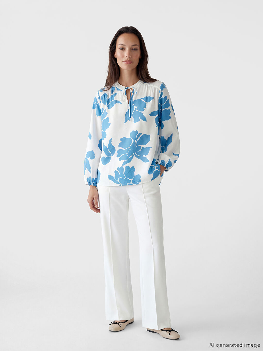 بلوزة نسائية مزينة بربطة عنق مزهرة-1