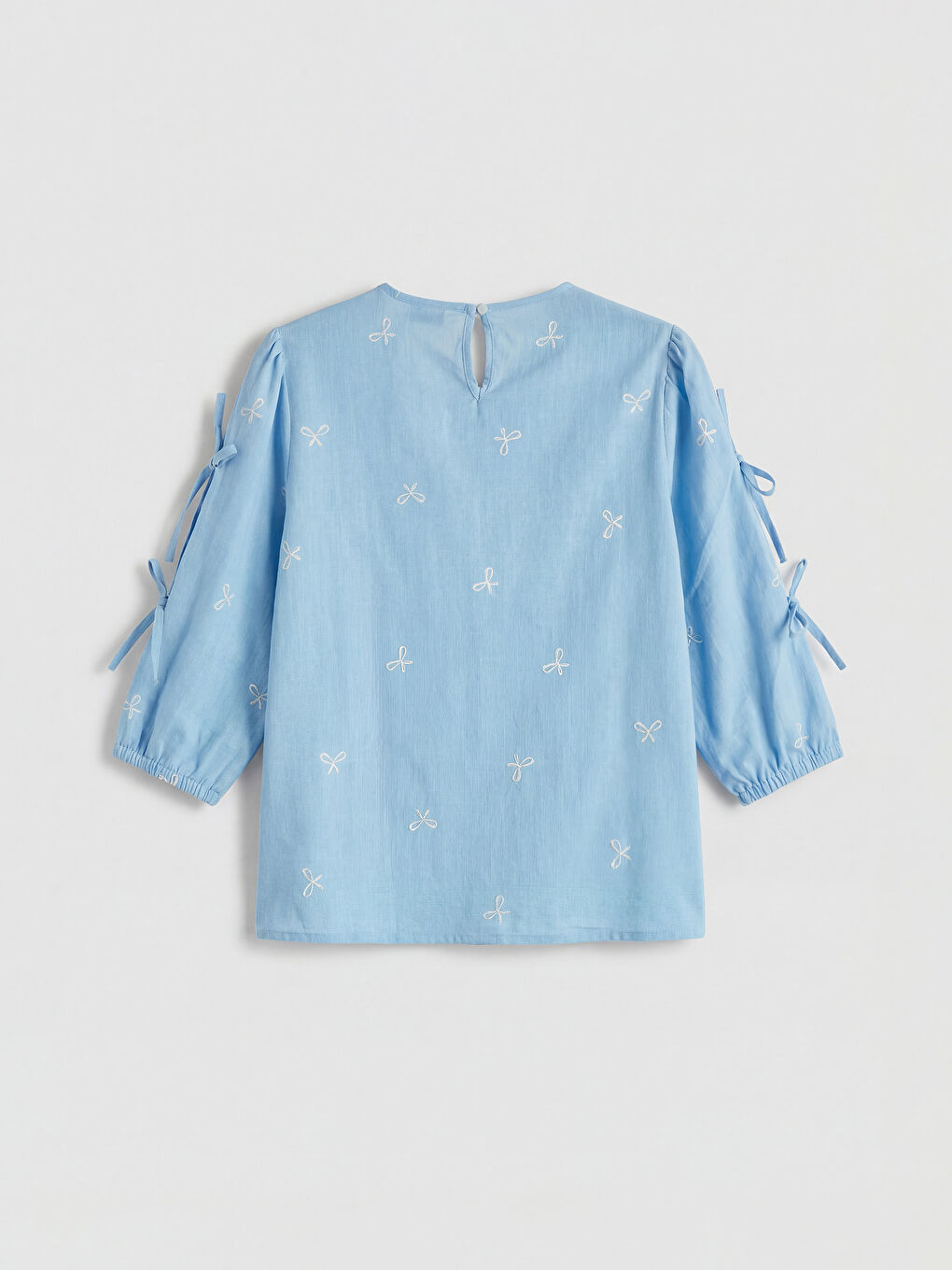 Crew Neck Embroidered Blouse with Ties-4