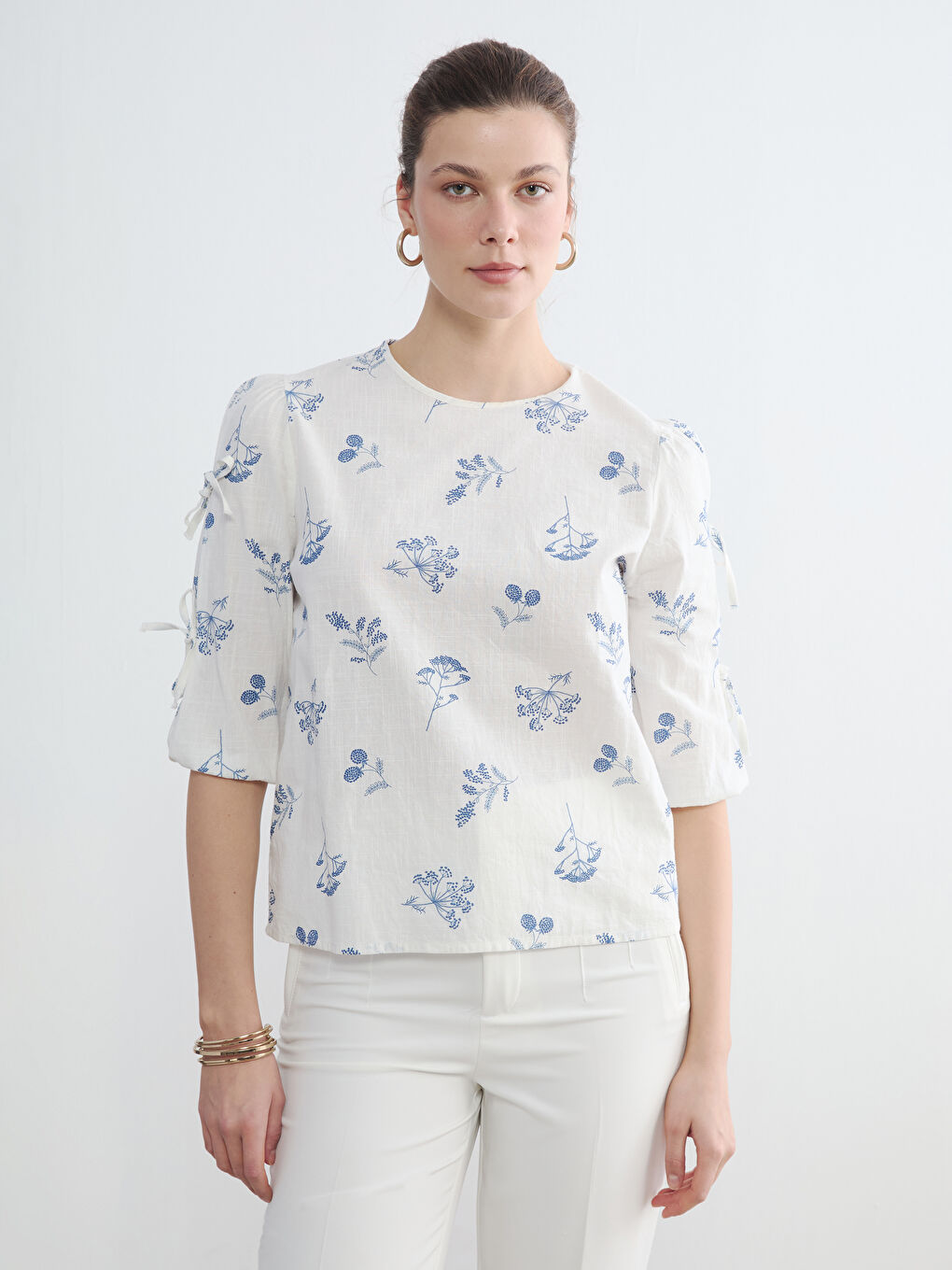 Floral Blouse with Ties