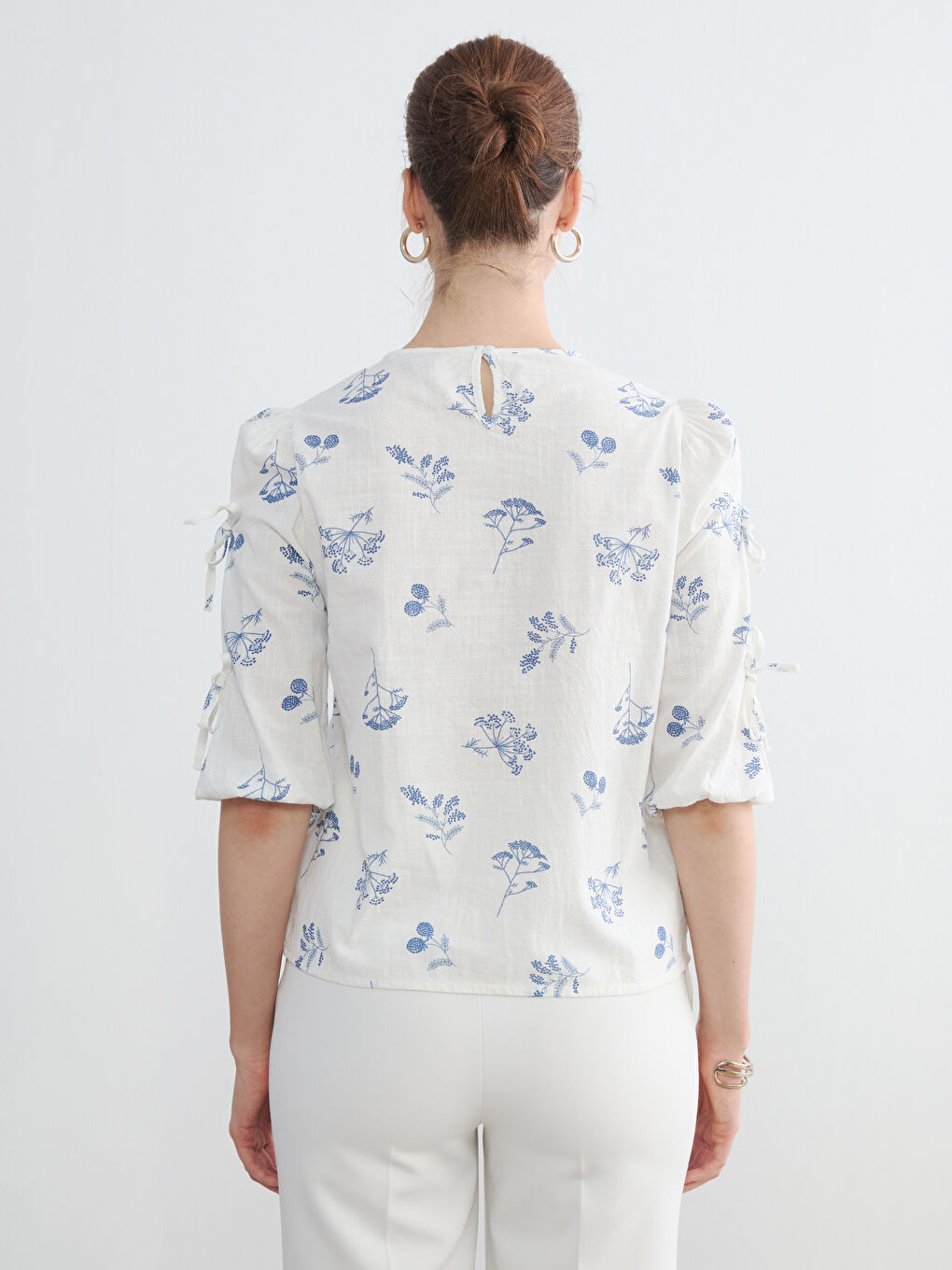 Floral Blouse with Ties-3