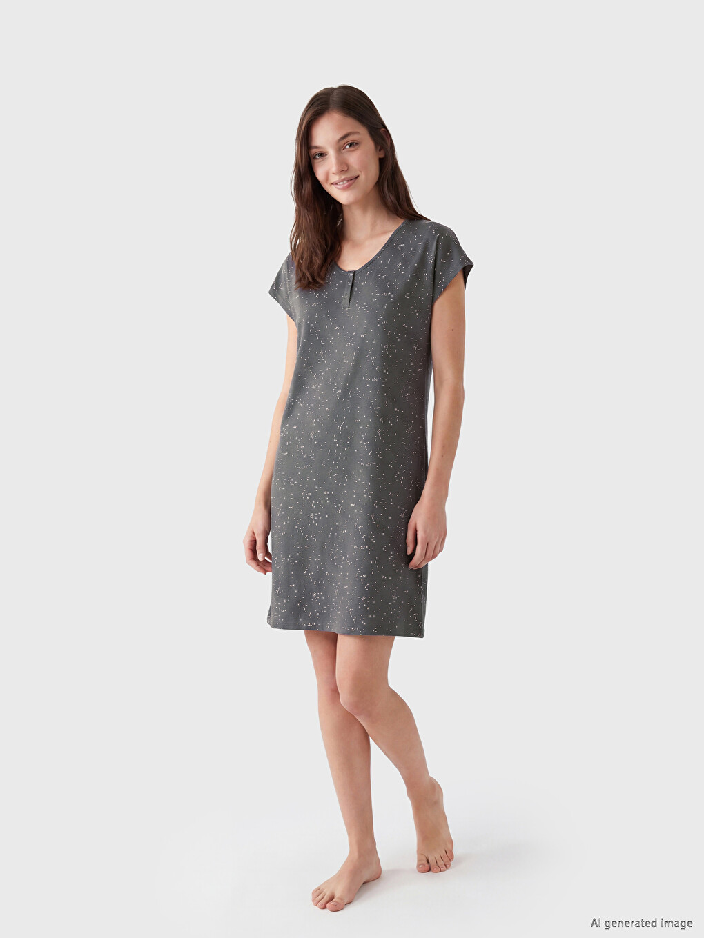 V Neck Patterned Women's Nightdress