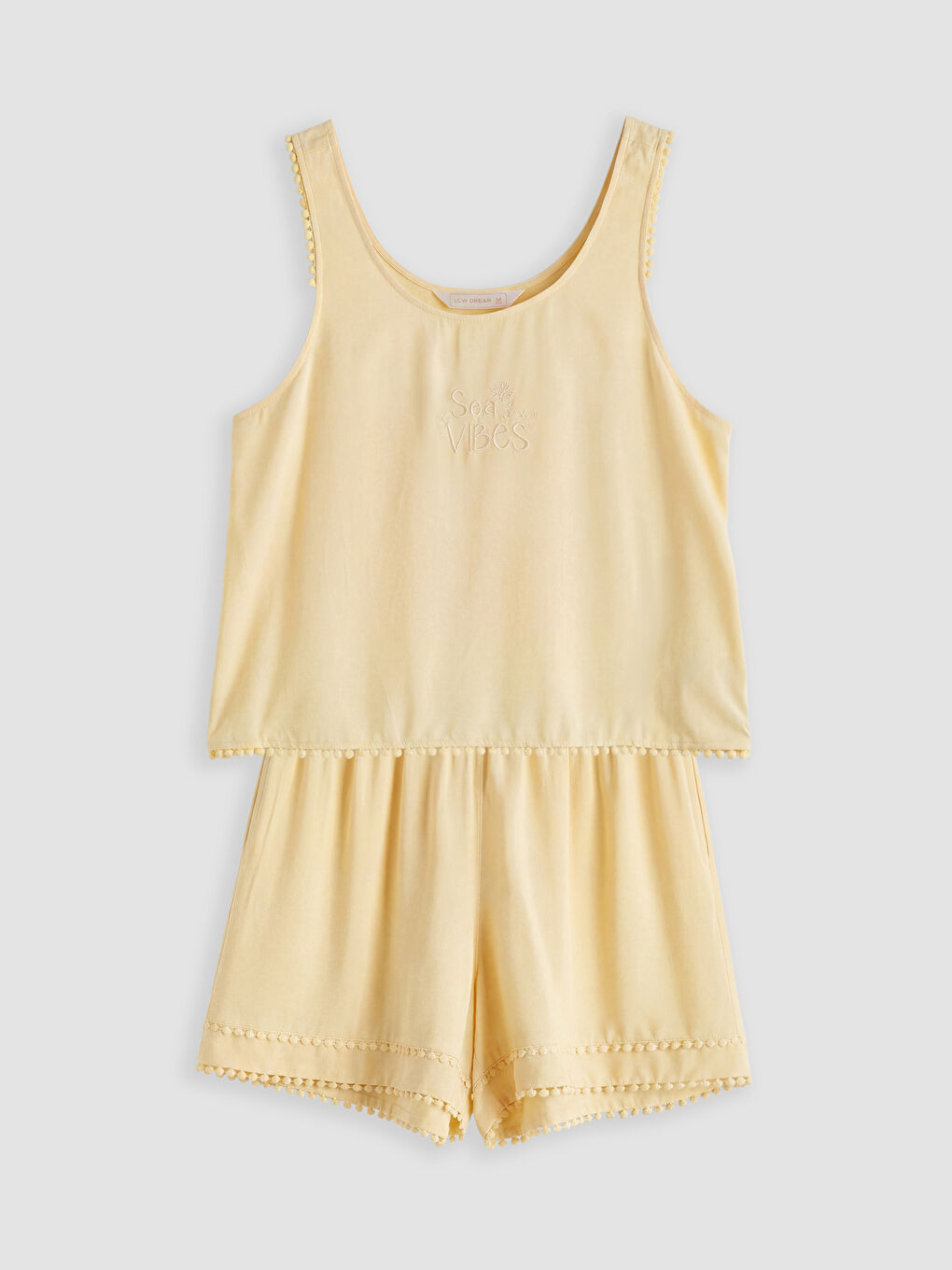 Crew Neck Embroidered Women's Shortie Pyjamas Set-4