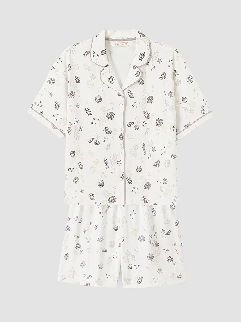 Ekru Gömlek Yaka %100 Pamuklu Kadın Şortlu Pijama Takımı