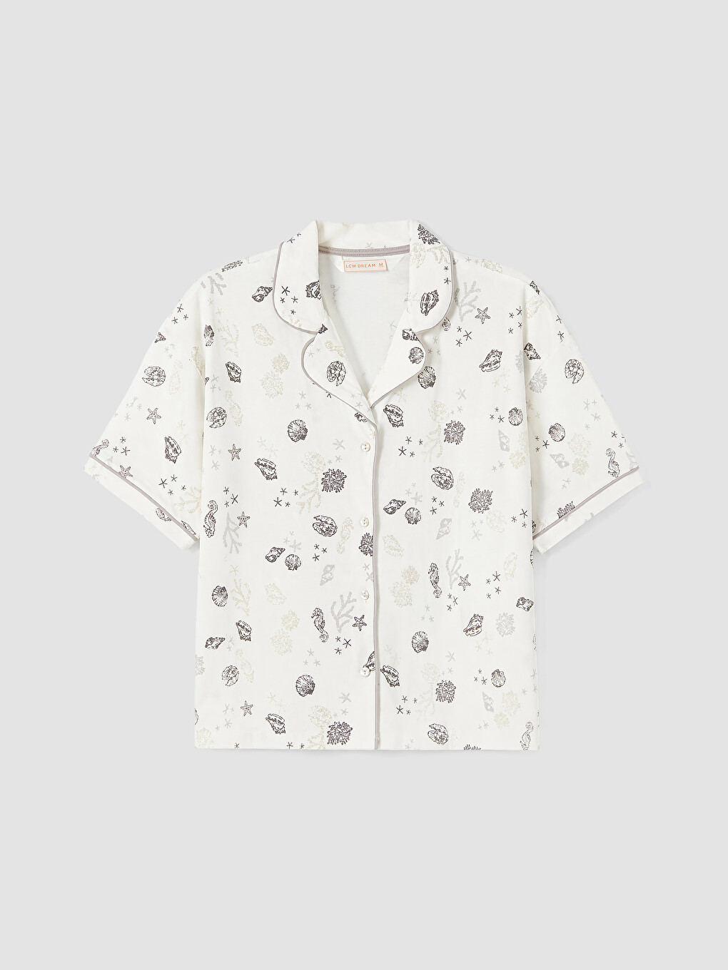 Ekru Gömlek Yaka %100 Pamuklu Kadın Şortlu Pijama Takımı-1